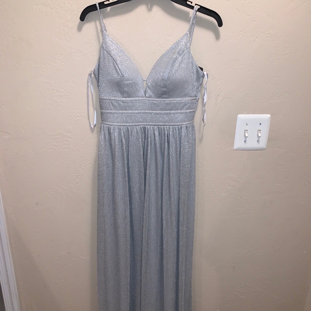Long silver prom dress (price negotiable)